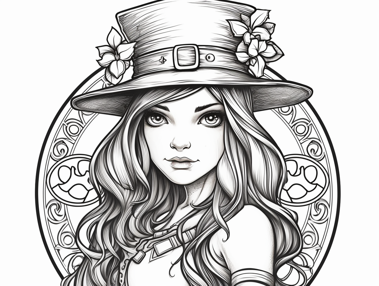 Cute Leprechaun Girl Illustration To Color Coloring Page