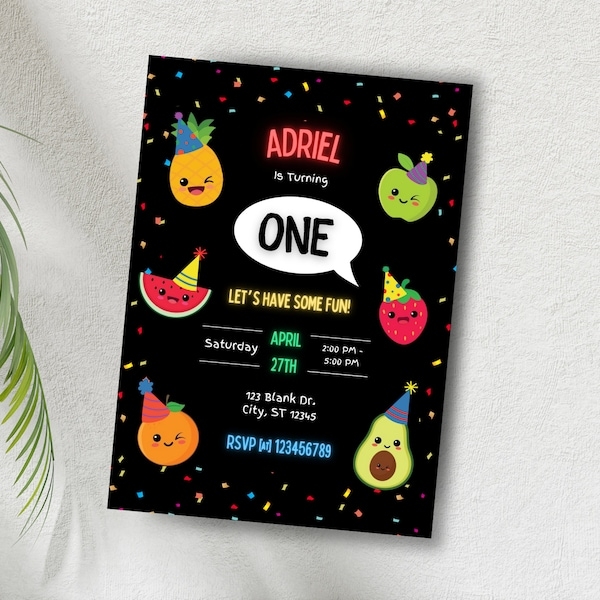 Dancing Fruit First Birthday Invitation Etsy