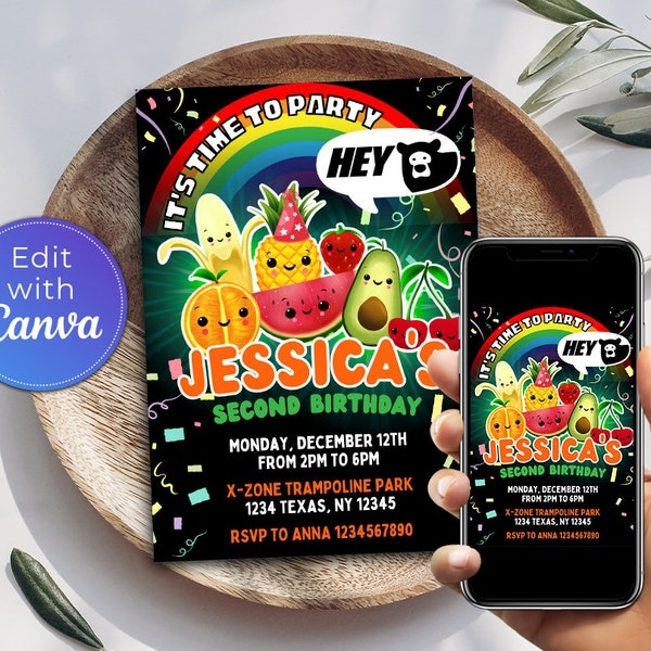 Dancing Fruit Invitation Canva Etsy