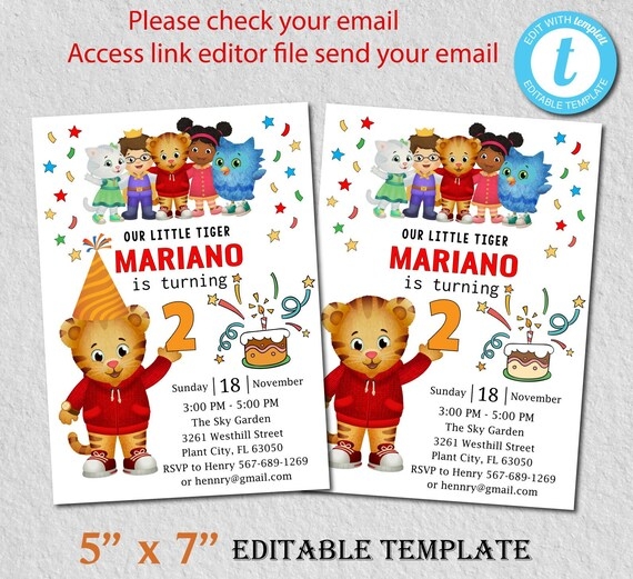 daniel tiger invitation template