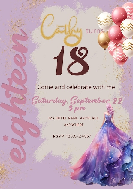 Debut Empty 18th Birthday Invitation Card Background Design 