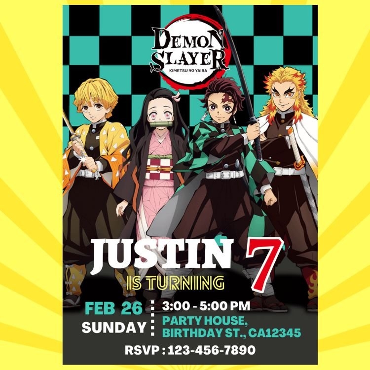 Demon Slayer Birthday Invitation Template