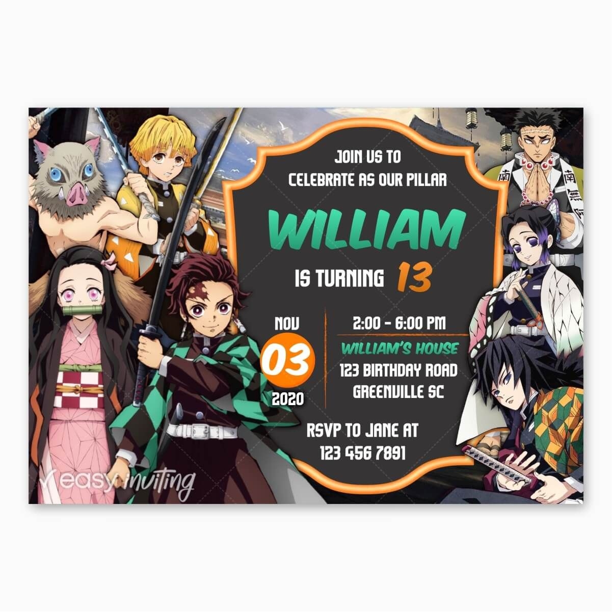 Demon Slayer Inosuke Birthday Invitation Printable Instant Download