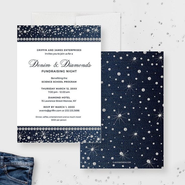 Denim And Diamonds Birthday Party Invitation Editable Template 60th 