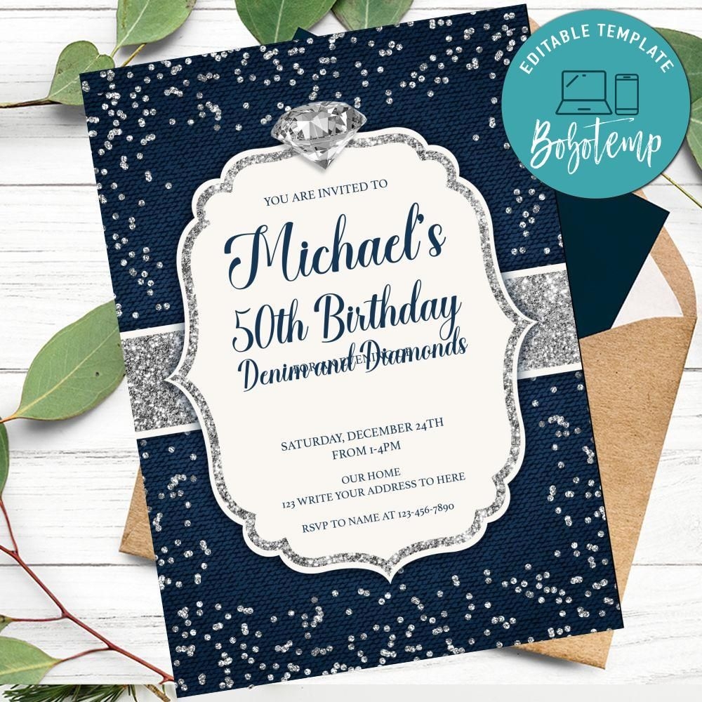 denim and diamonds invite template