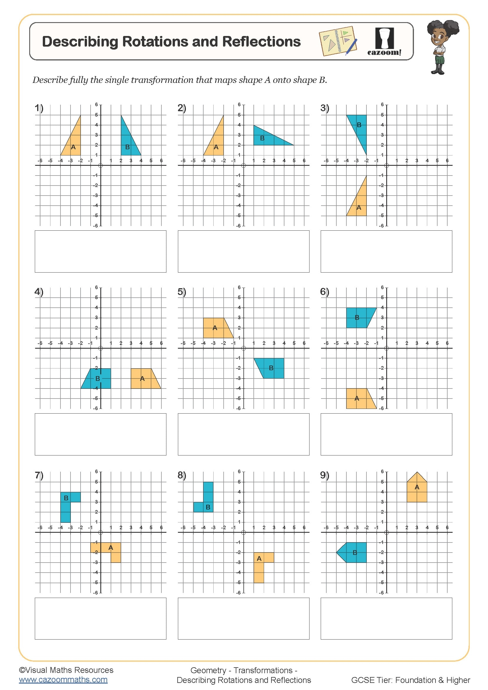 Describing Rotations And Reflections Worksheet Cazoom Maths 