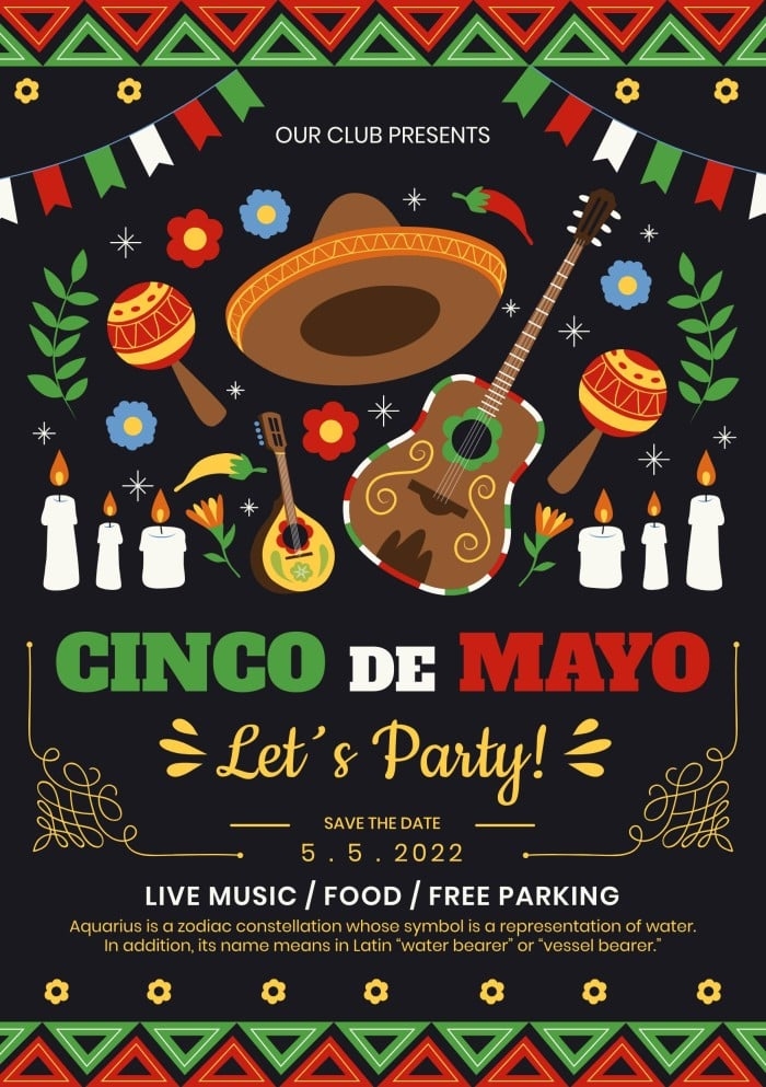 Design Online This Flat Hand drawn Cinco De Mayo Party Invitation Template