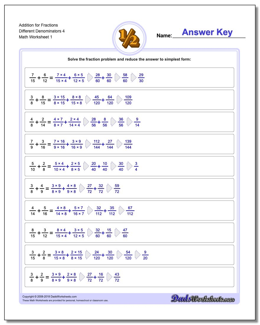 adding fraction worksheets