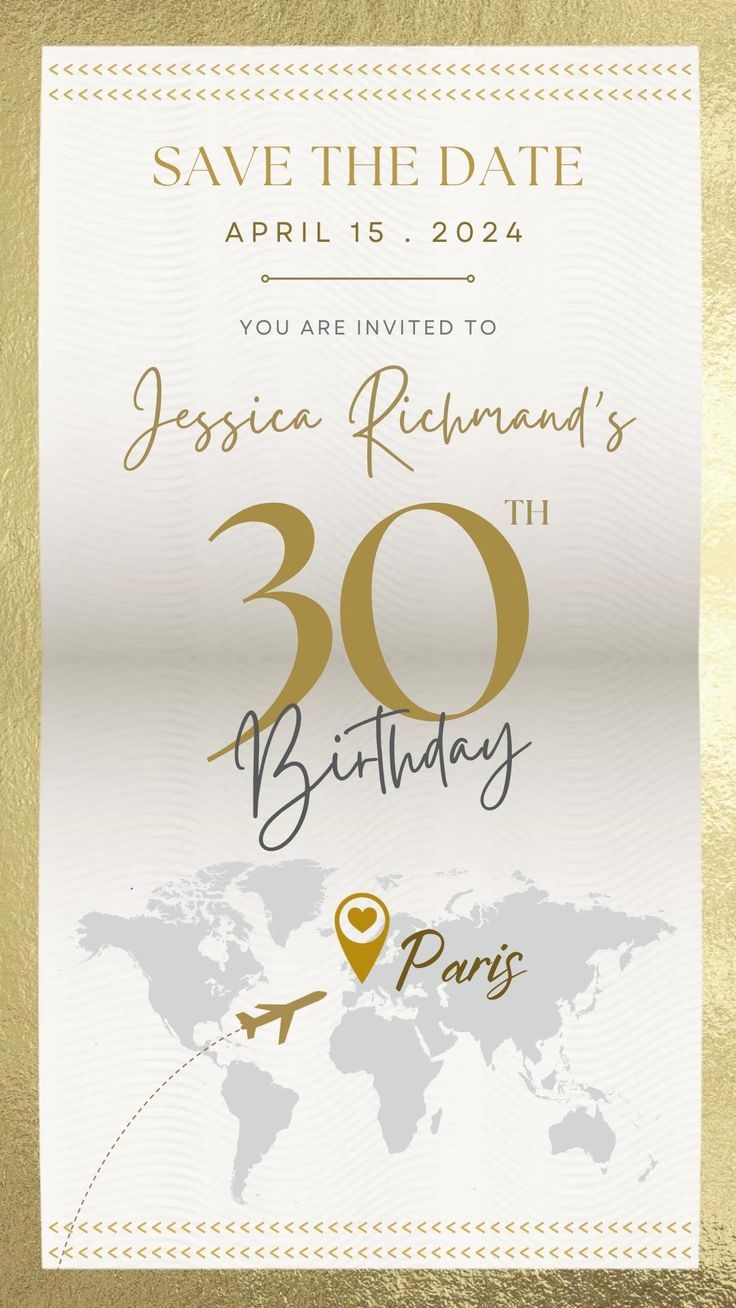 Digital Animated Gold Passport Birthday Party Invitation Video