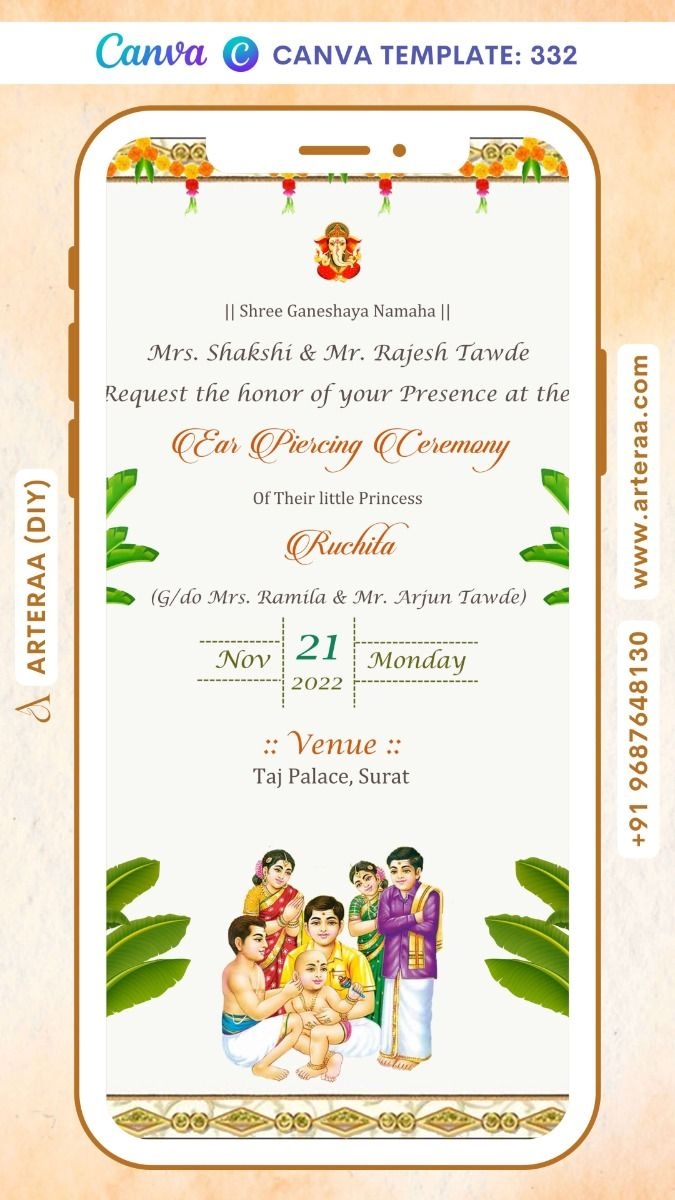 Digital Ear Piercing Ceremony Invitation With Ear Piercing Theme Canva 