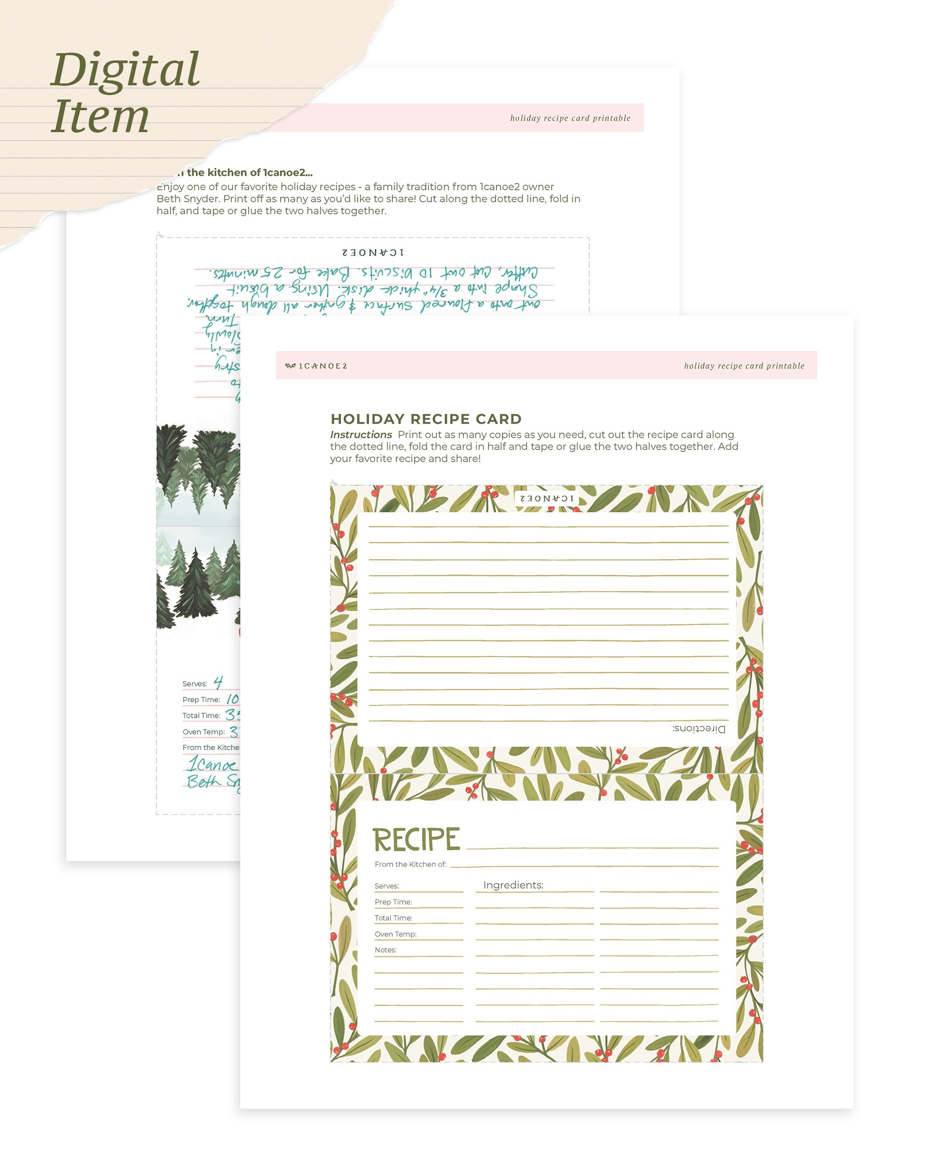 Digital Printable Holiday Recipe Card 1canoe2