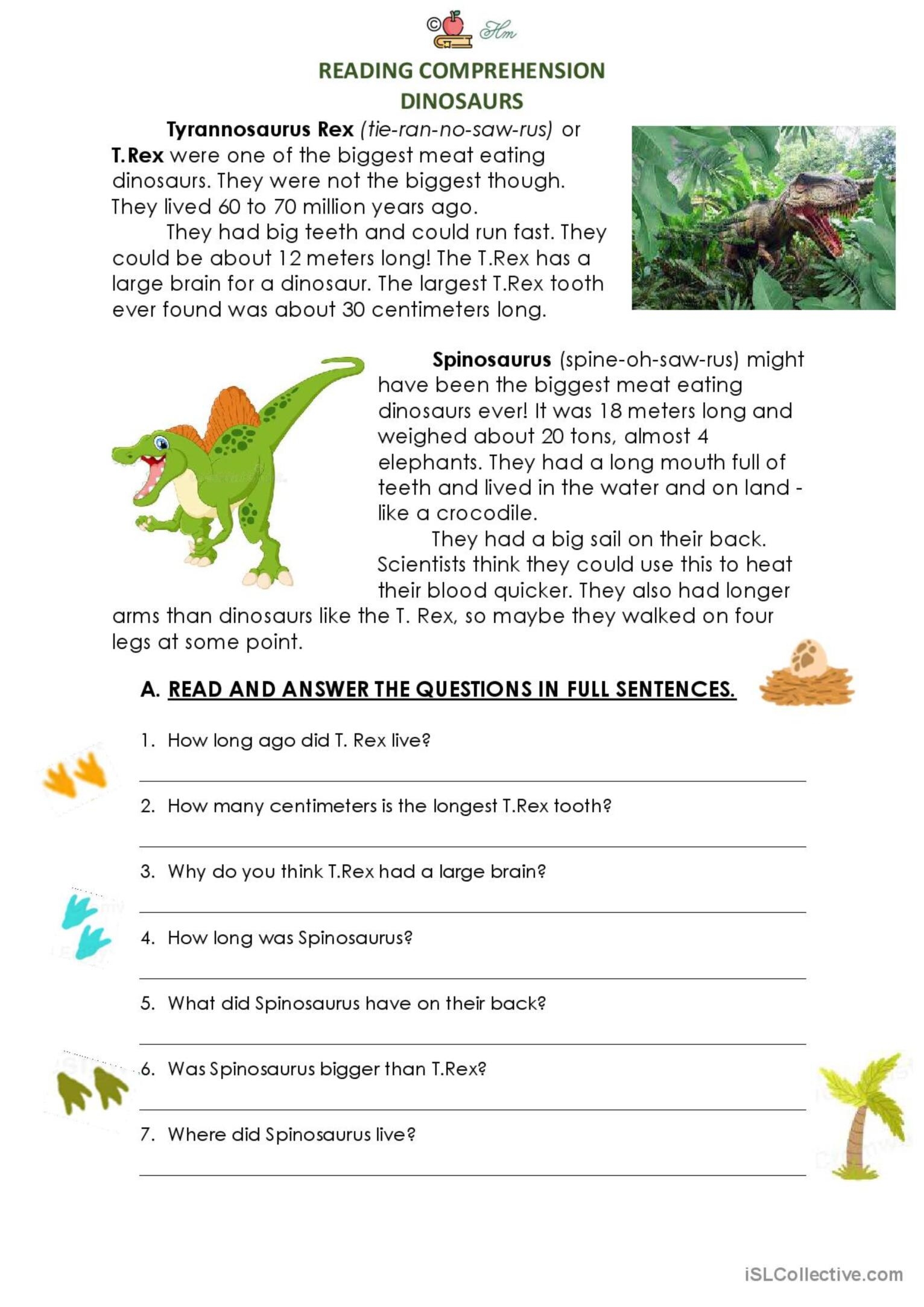 DINOSAURS English ESL Worksheets Pdf Doc