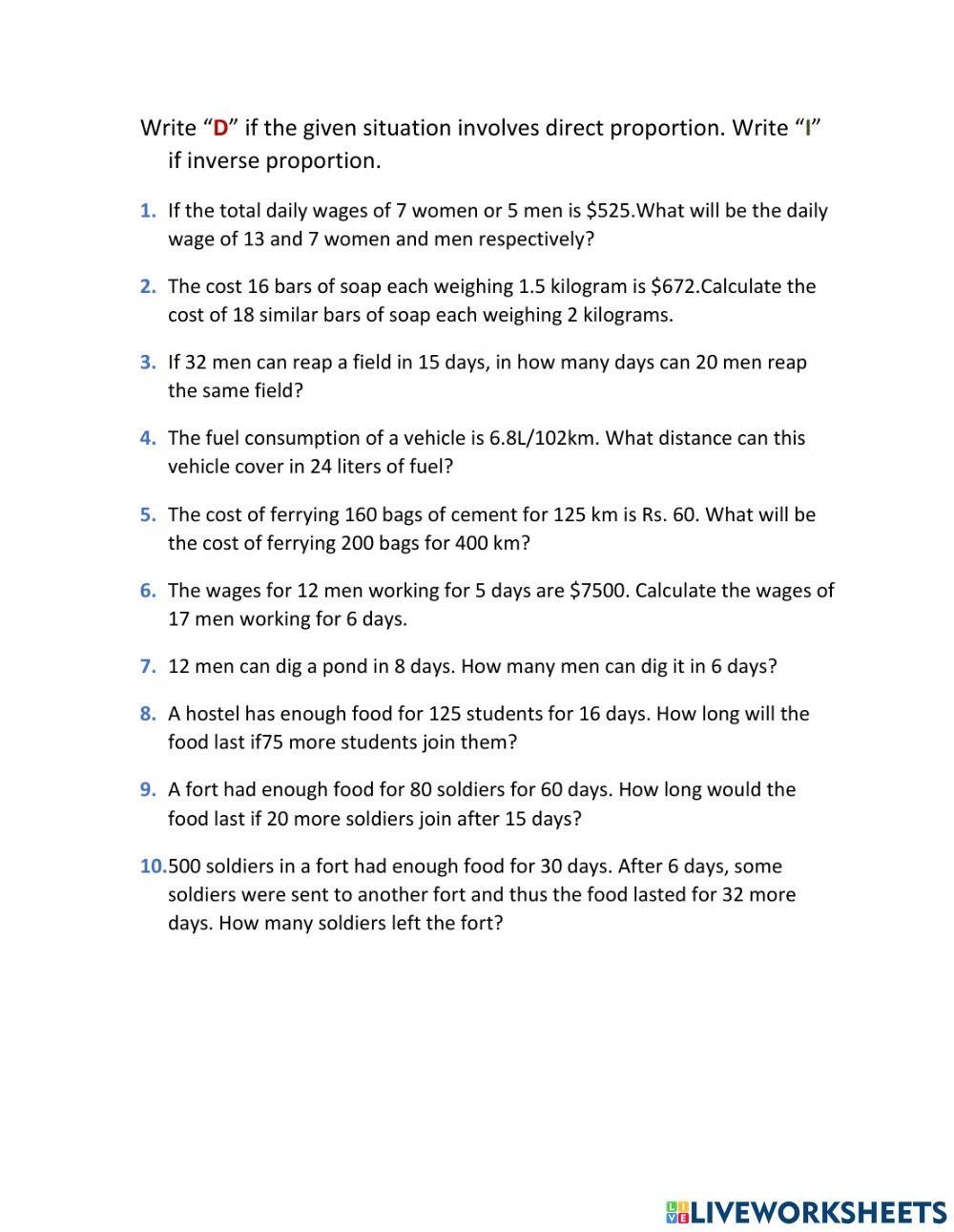proportion worksheets
