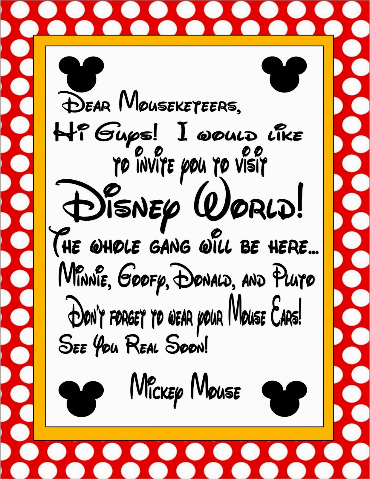 disney world invitation templates
