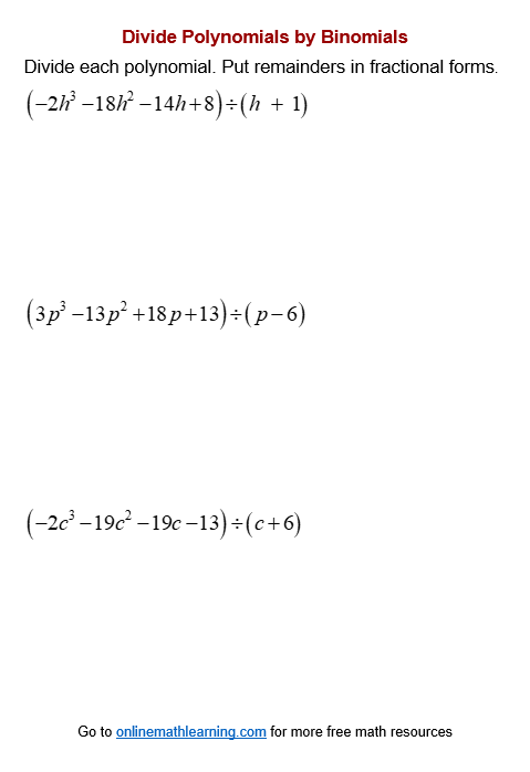 polynomial worksheets