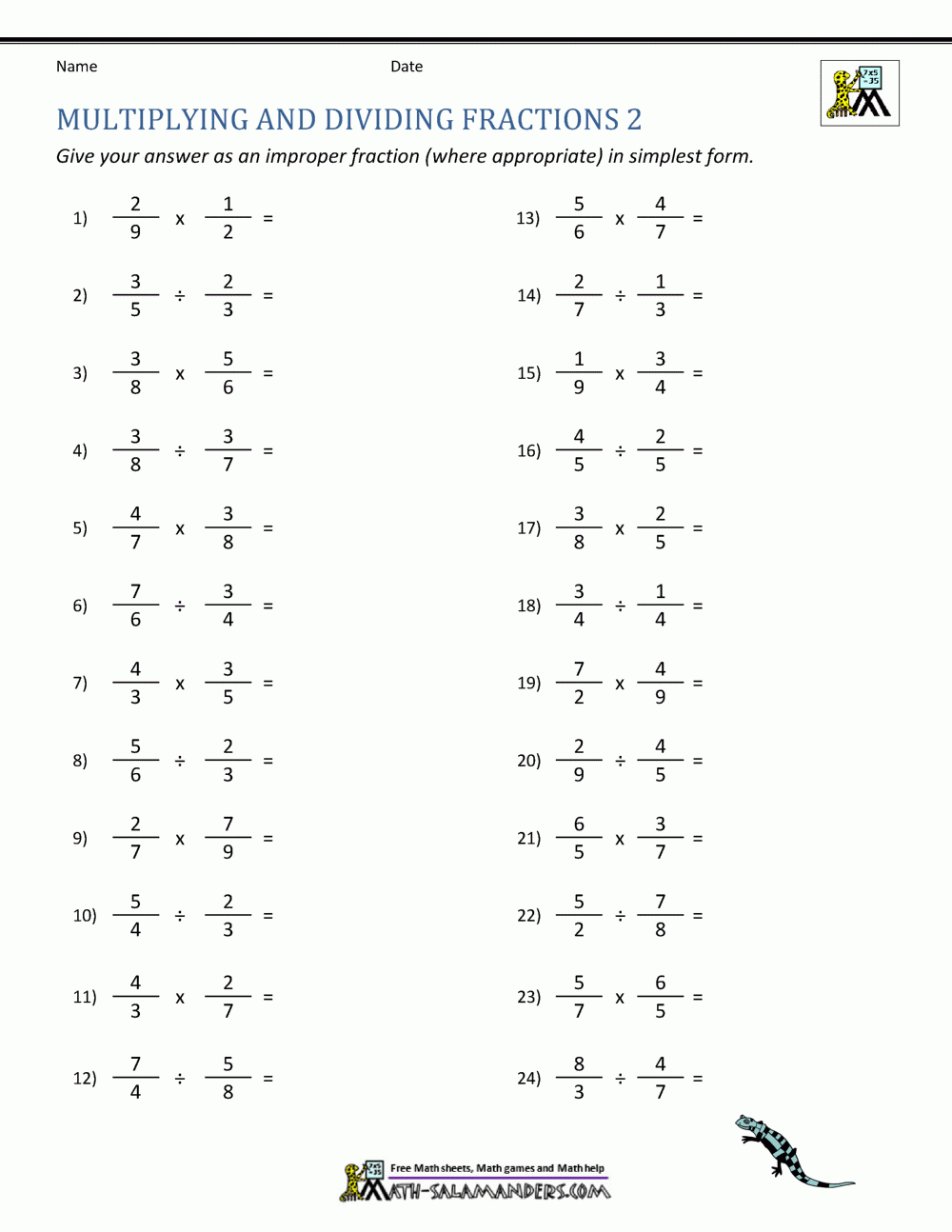 adding and subtracting multiplying and dividing fractions worksheet