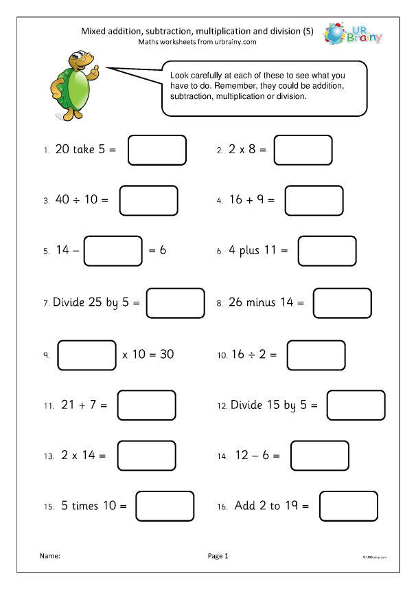Division Multiplication Addition Subtraction Worksheets