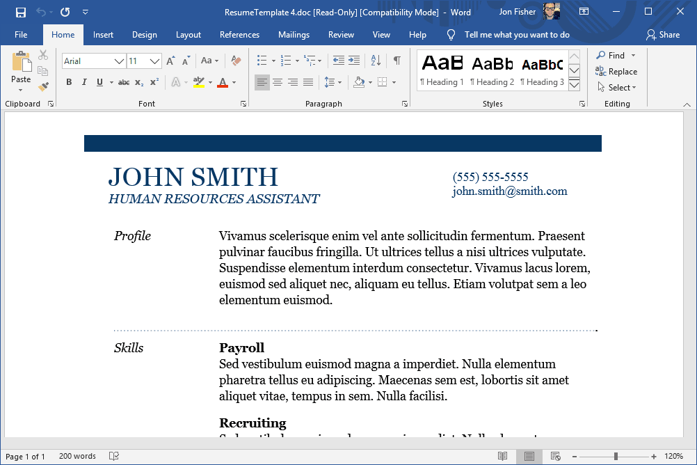 Does Microsoft Word Have A Resume Template Collection