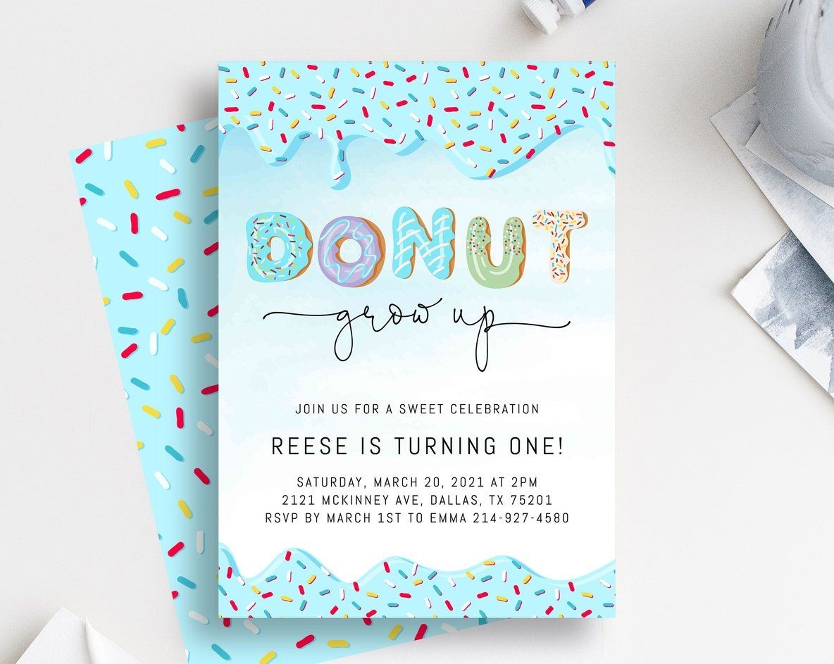 Donut Grow Up Birthday Invitation Template Donut 1st Birthday Party I 