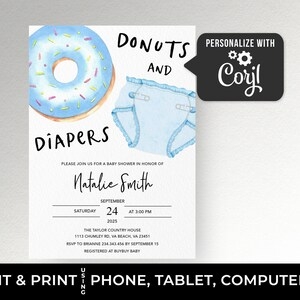 Donuts And Diapers Invitation Template Boy Baby Shower Invite Etsy