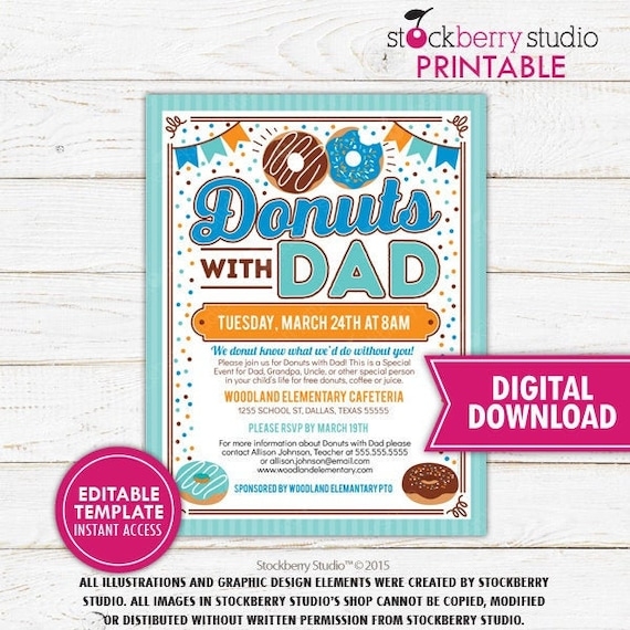 Donuts With Dad Invitation PTA School Event Flyer Father 39 s Etsy