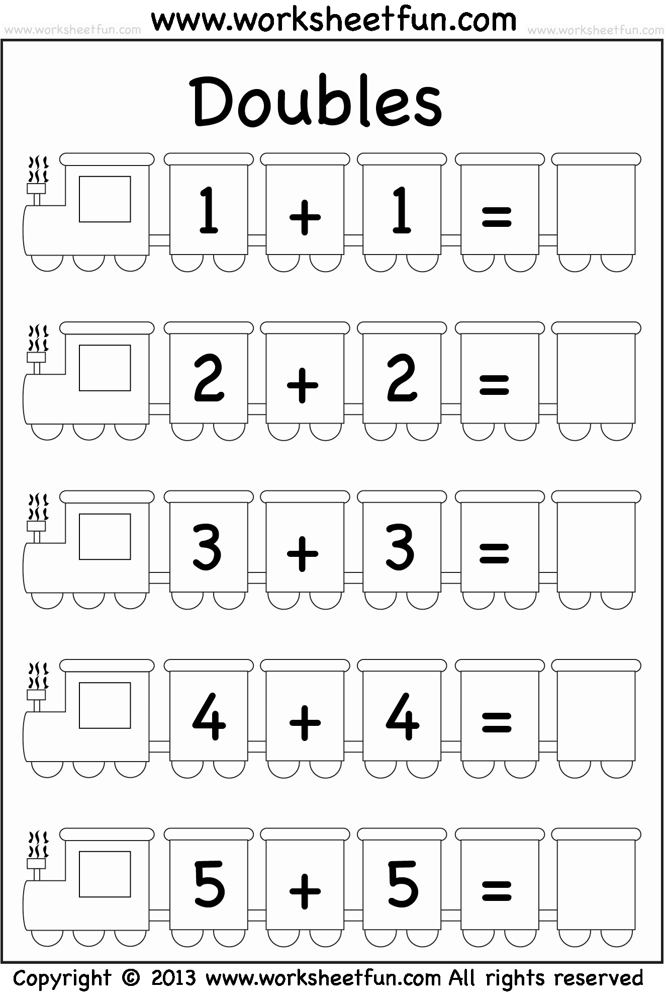 doubles addition worksheet free printable