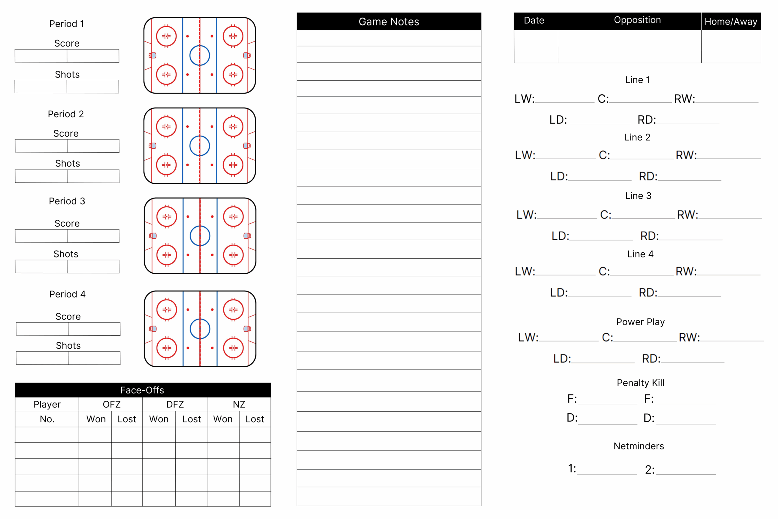 printable hockey coach lineup card