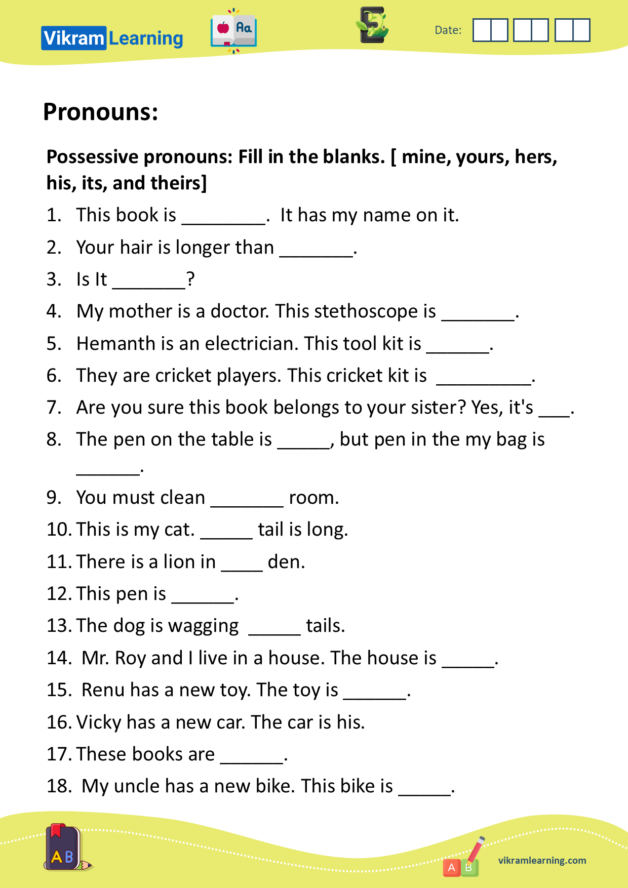 pronouns and possessive pronouns worksheets