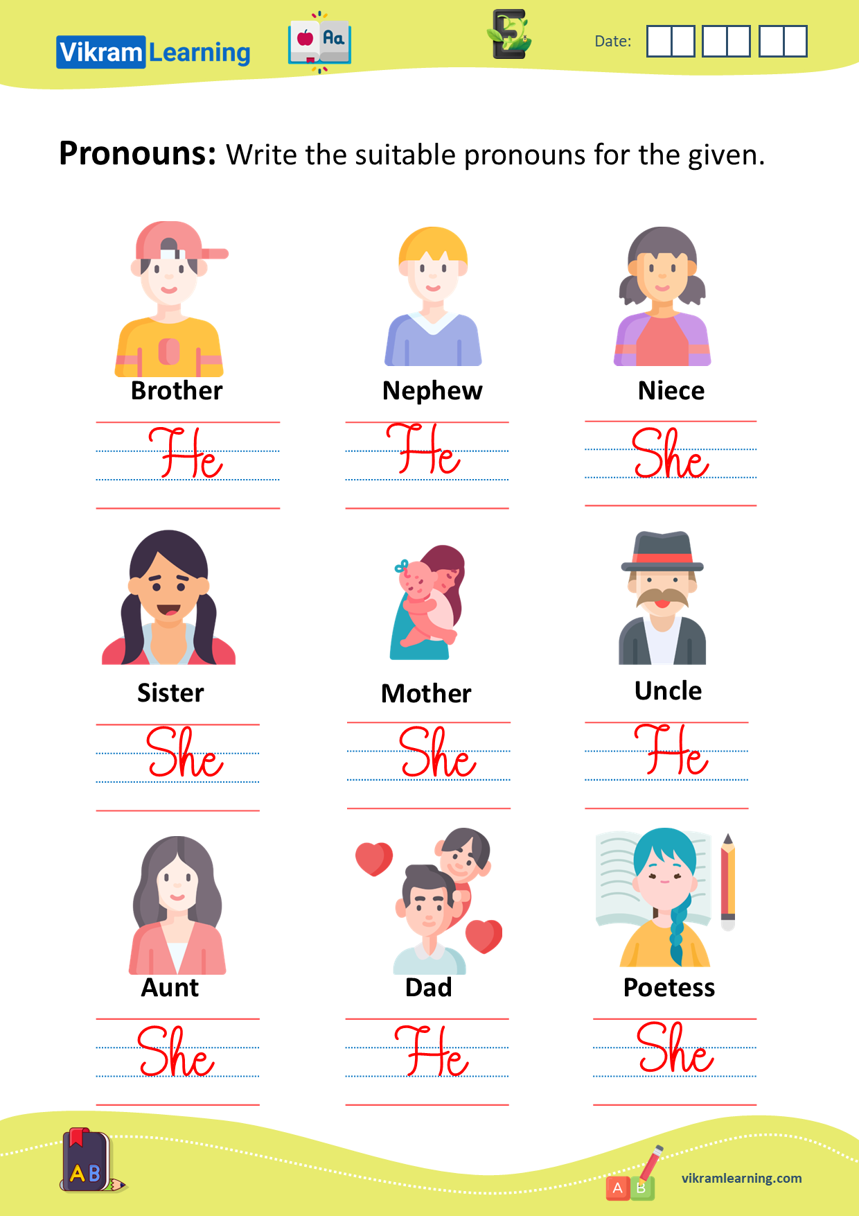 Download Pronouns Worksheets Vikramlearning