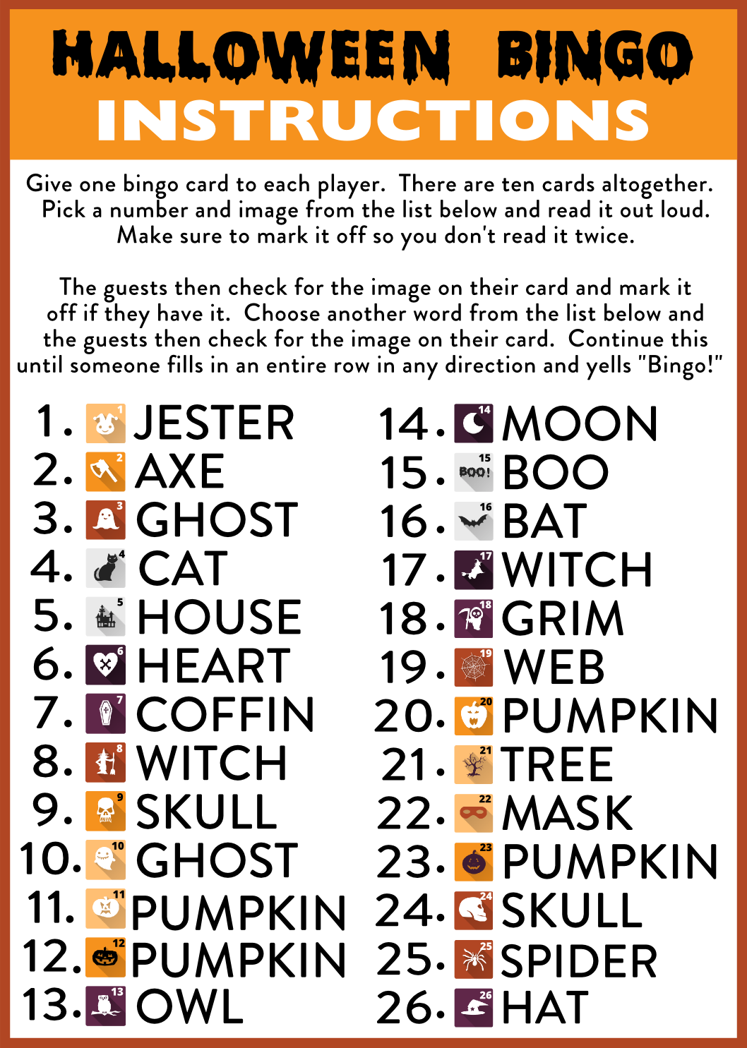 printable halloween bingo card