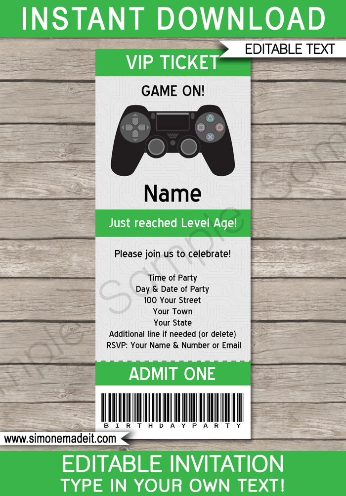 downloadable free printable video game party invitation template free