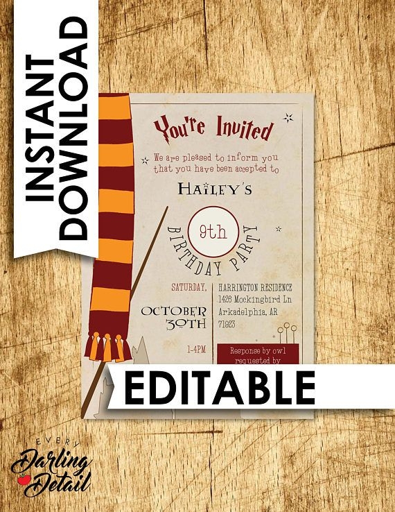 downloadable harry potter birthday invitation template