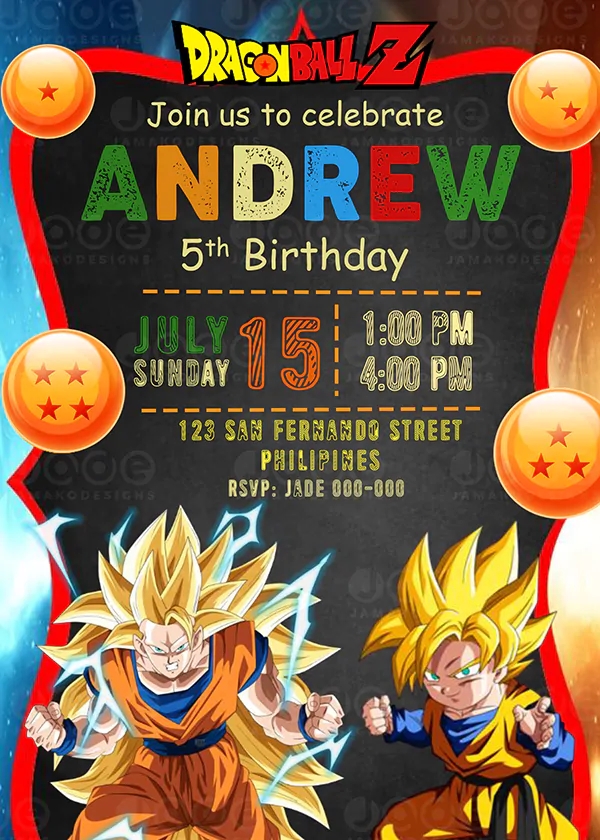 Dragon Ball Z Invitation Dragon Ball Z Birthday Party Printable 4 X 6 