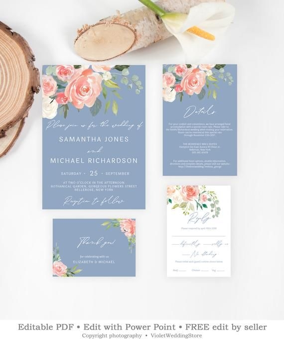 Dusty Blue Wedding Invitation Free Template