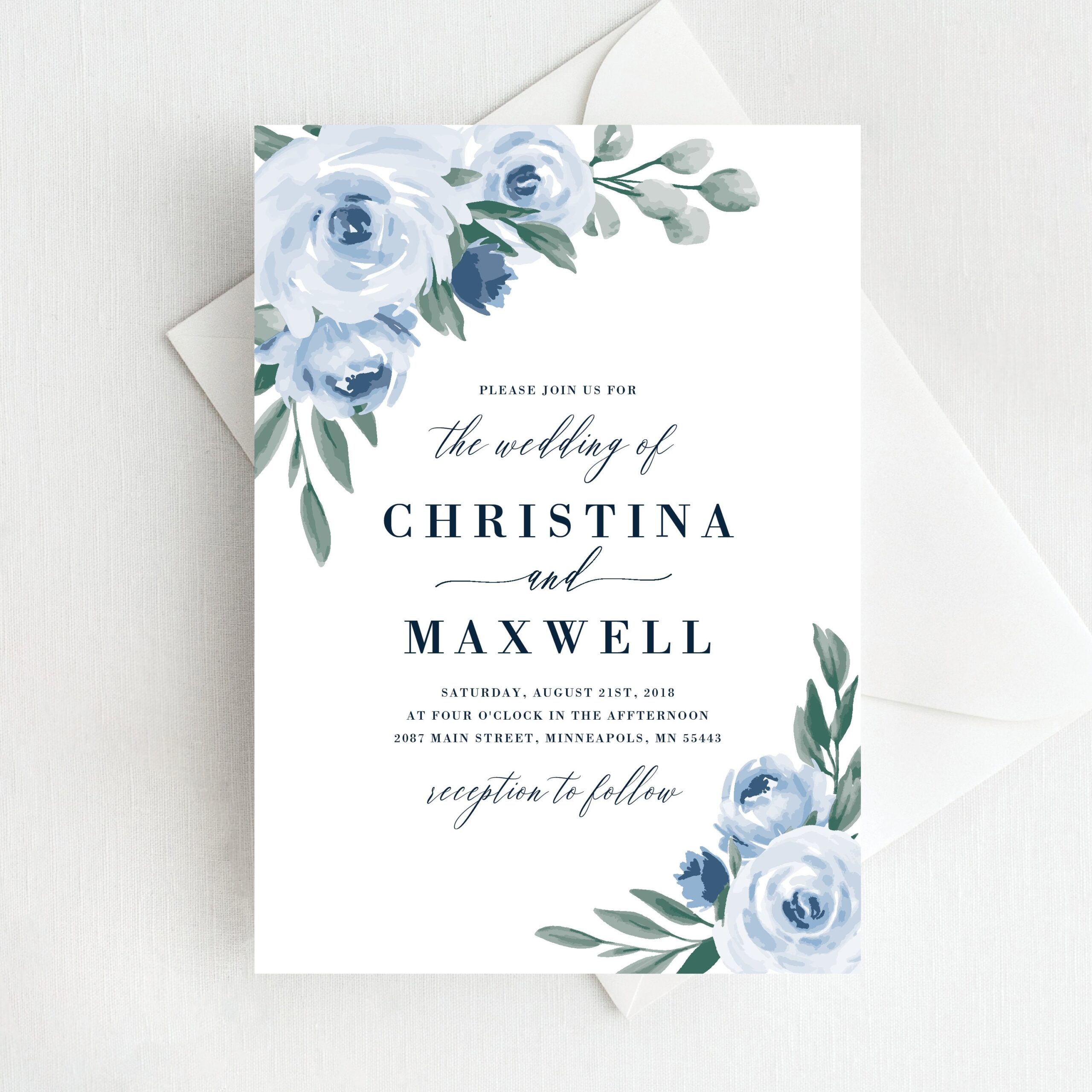 Dusty Blue Wedding Invitation Template Set Etsy
