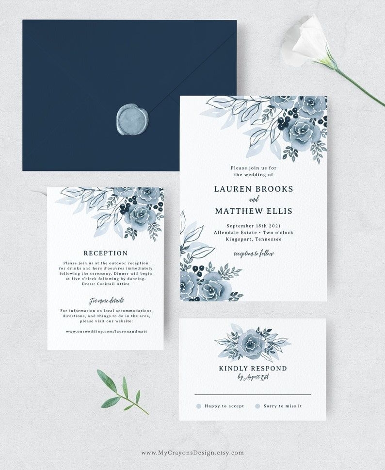 dusty blue wedding invitation templates