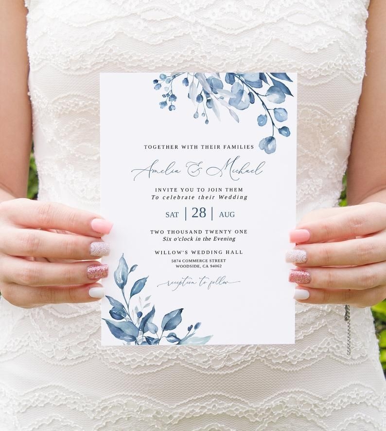 dusty blue wedding invitation free template