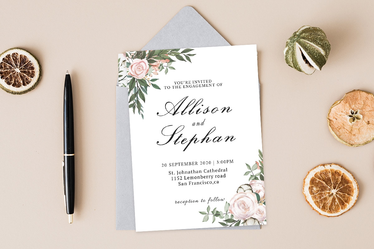 dusty rose wedding invitation template
