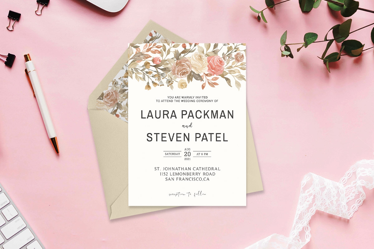 Dusty Rose Wedding Invitation Template V2 Free Download