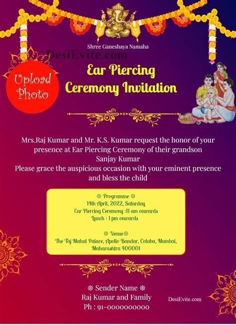 Ear Piercing Ceremony Invitation Free Template At Templatecom Ear 