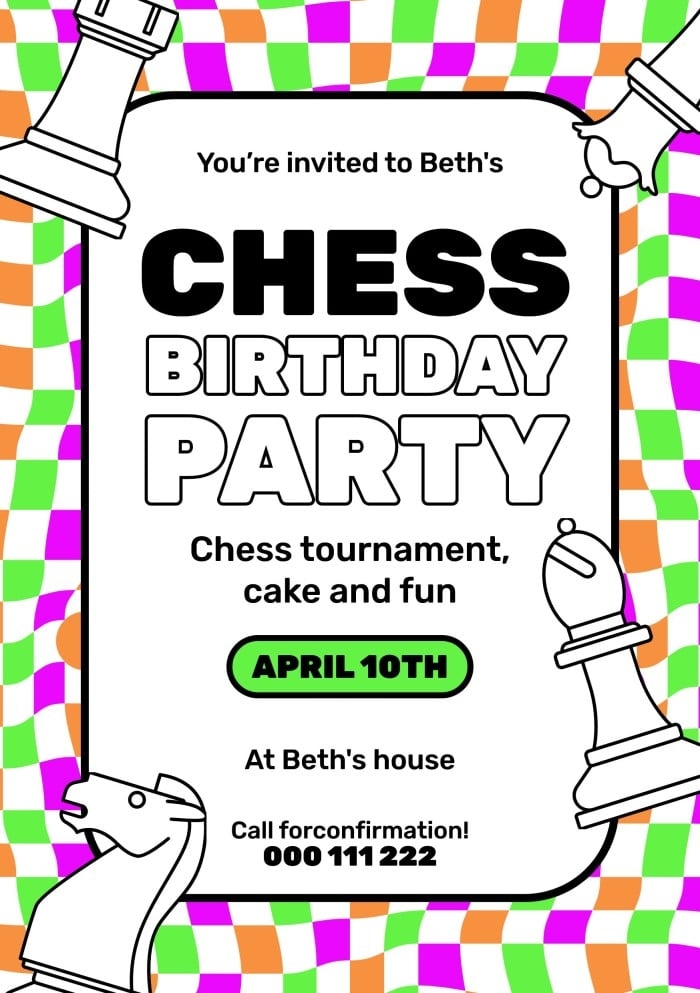 Edit This Cool Colorful Chess Birthday Invitation Layout Online