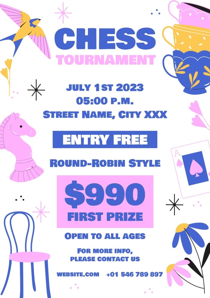 Edit This Hand drawn Creative Chess Tournament Invitation Template For Free