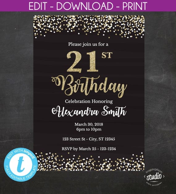 Editable 21st Birthday Invitations Templates Free Printable Templates