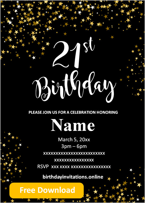 Editable 21st Birthday Invitations Templates Free Printable Templates