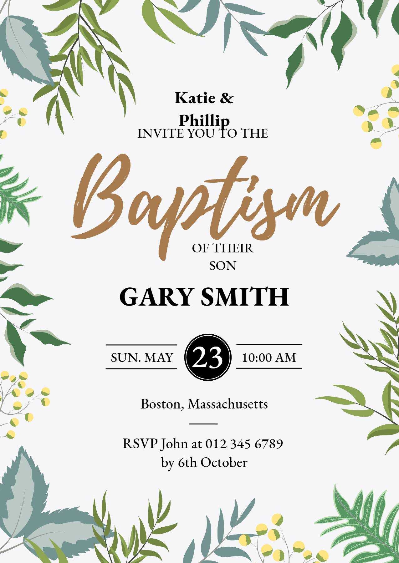 Editable Baptism Invitation Template Greenery Printable 56 OFF