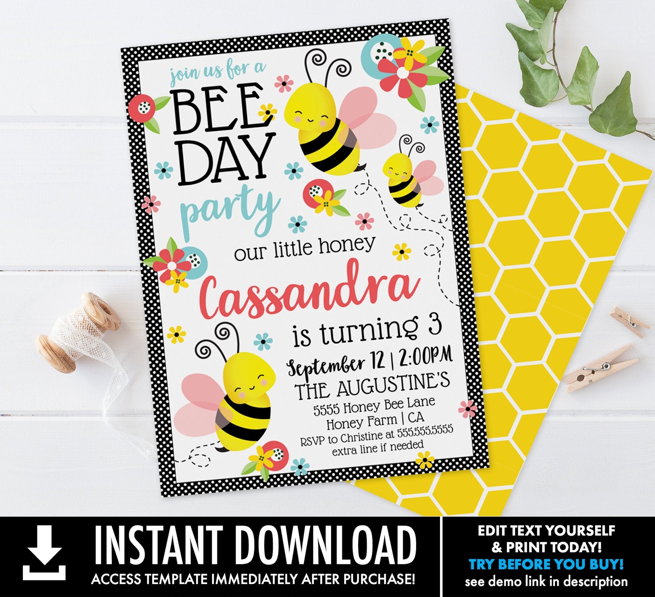 Editable Bee Invitation Template