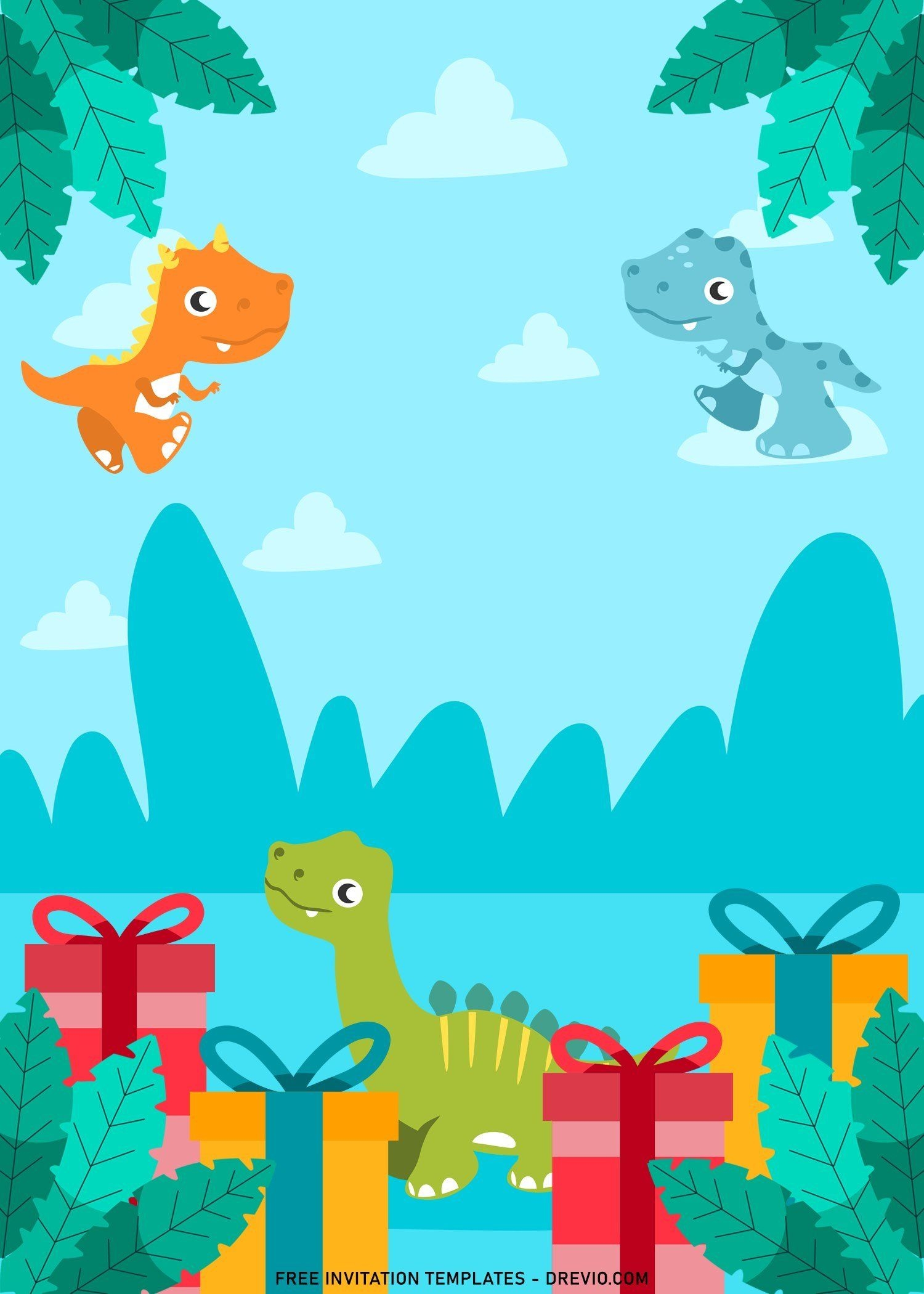 Editable Blank Dinosaur Invitation Template Free
