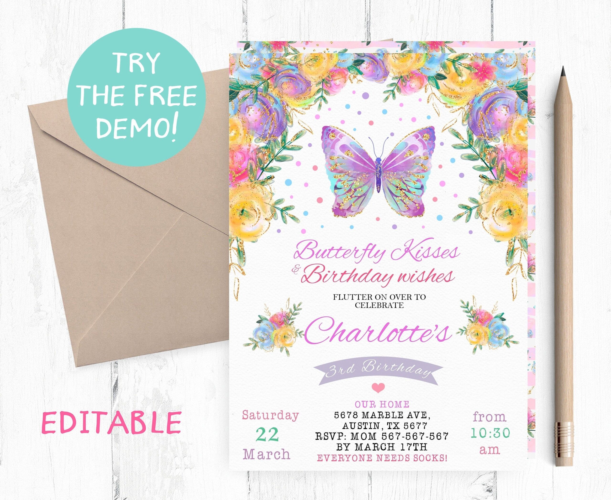 Editable Butterfly Invitation Template Printable Word Searches