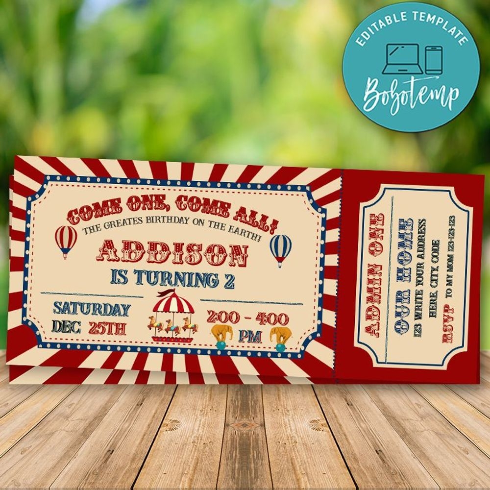 Editable Carnival Ticket Invitation Instant Download Bobotemp