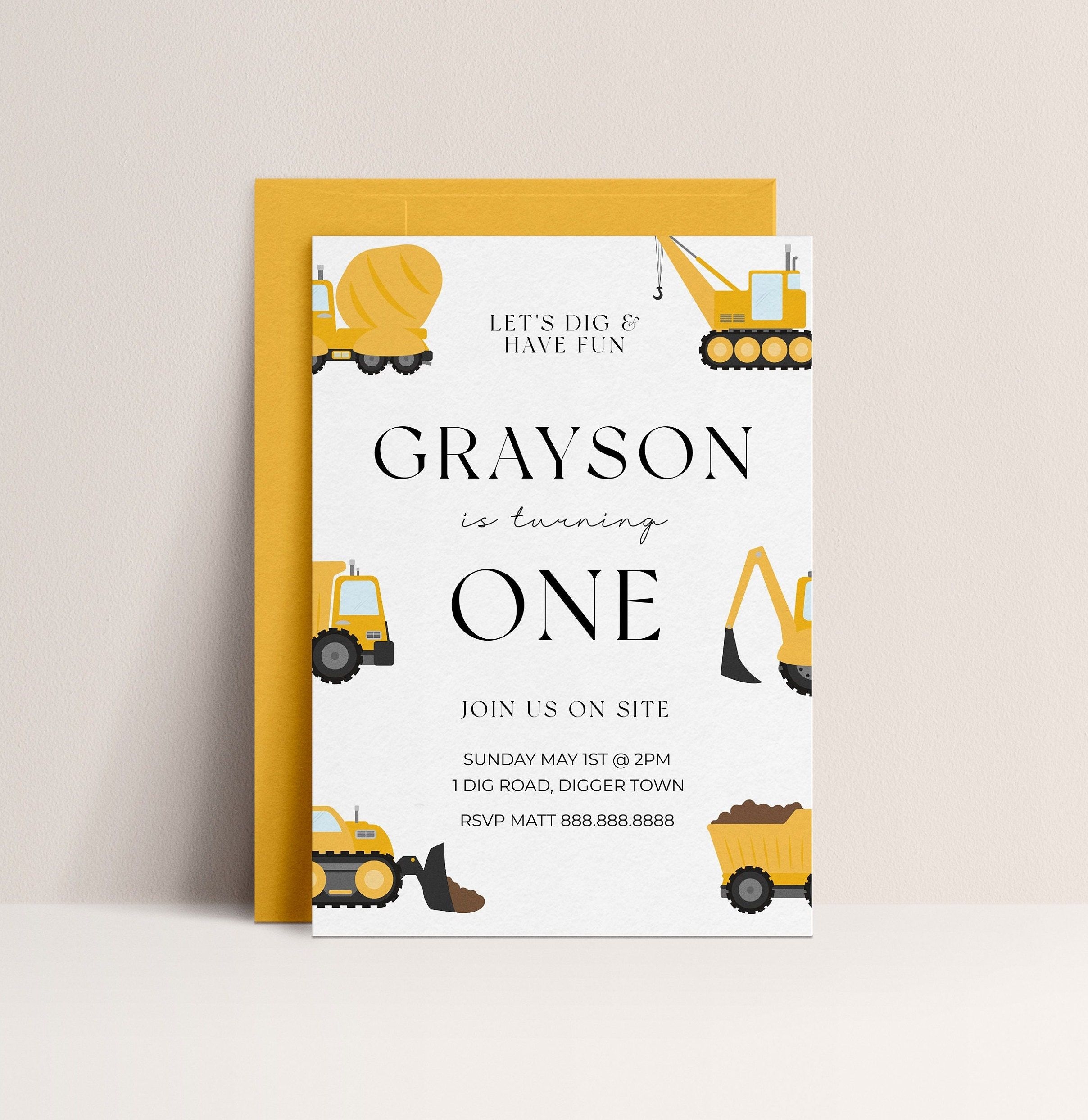 Editable Construction Birthday Invitation Construction Party Invite